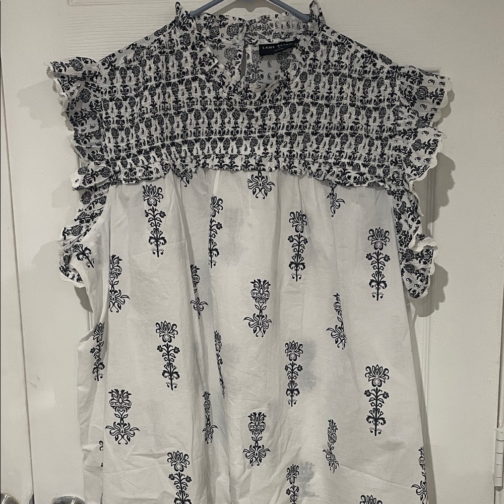 Lane Bryant Monochrome Floral Ruffle Blouse